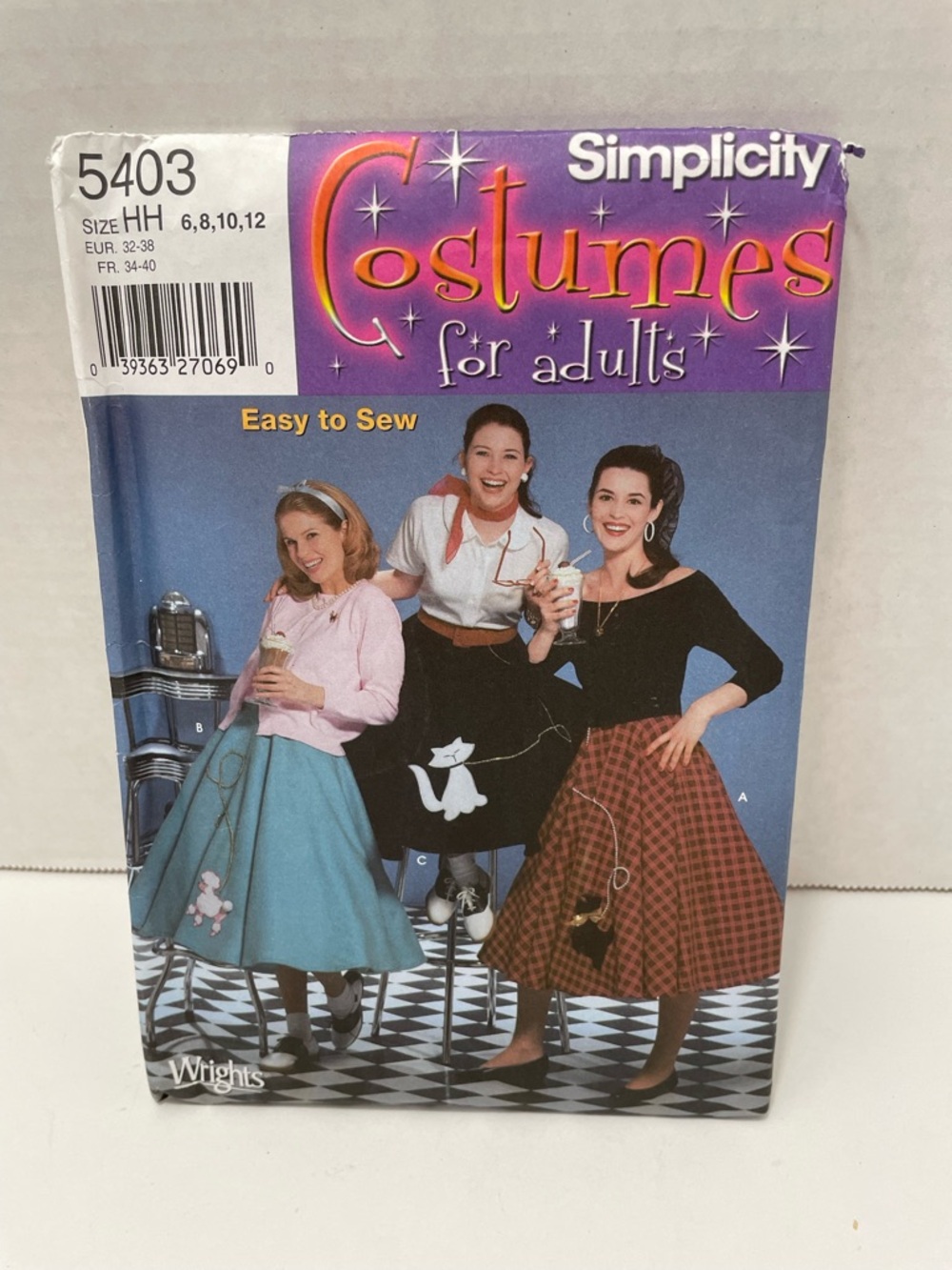 Simplicity Women's 1950s Poodle Skirt Costume Sewing Pattern, Sizes 6-12